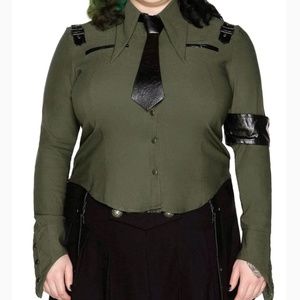 Killstar Plus Size Secret Mission Khaki Button Up Top 3XL NWT